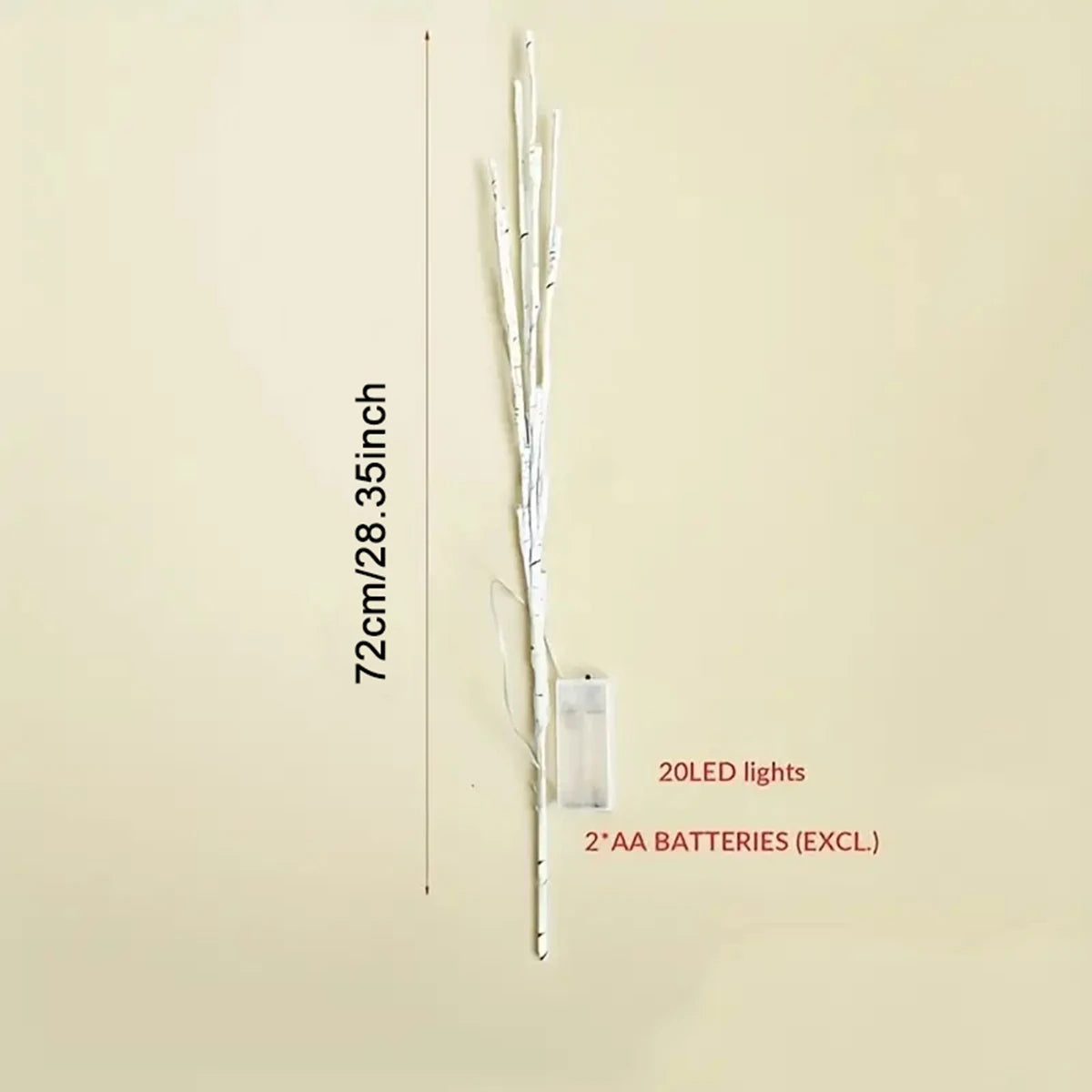 A set of white birch branch lights with LED lights, displayed on a table with two cylindrical glass holders.